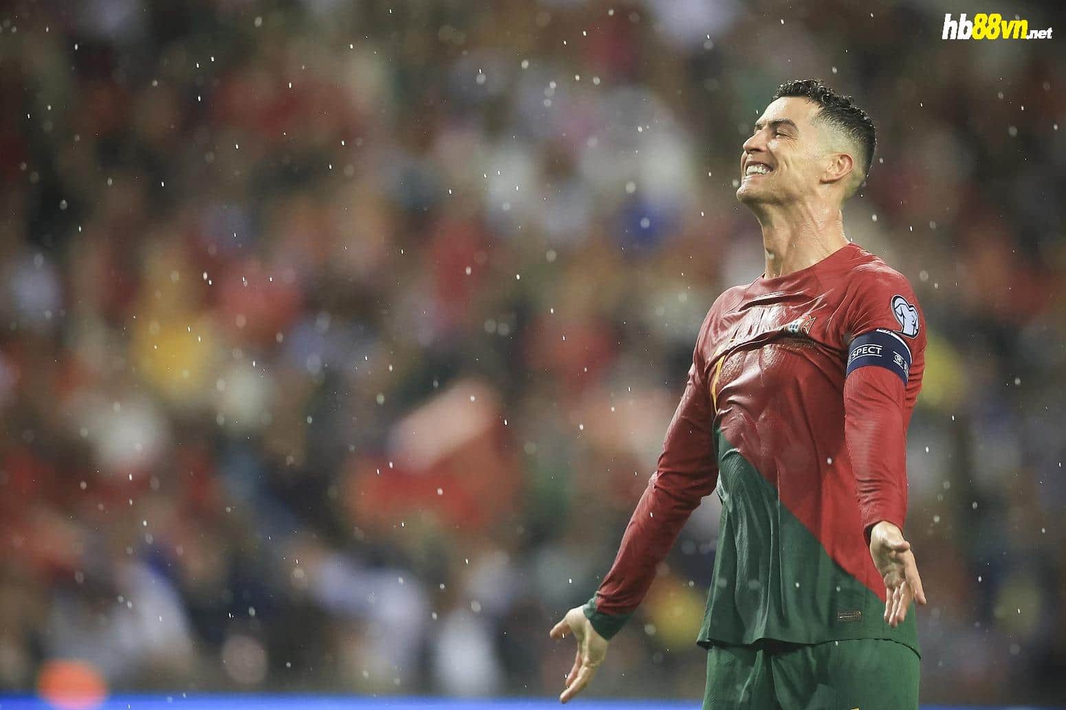 Ronaldo mừng sau khi ghi bàn trong trận Bồ Đào Nha hạ Slovakia 3-2 trên sân nhà Dragao, Porto ngày 13/10. Ảnh: LUSA
