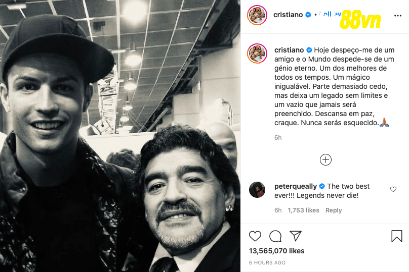 Cristiano Ronaldo pays tribute to Diego Maradona - Bóng Đá