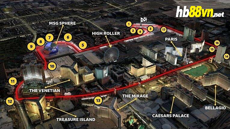 Toàn cảnh đường đua Las Vegas về đêm. Ảnh: BBC